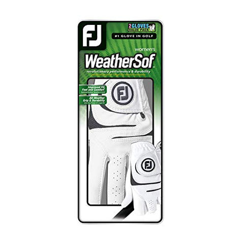 Image of FootJoy Women's WeatherSof Golf Glove, Pack of 2, White Medium/Large, Worn on Left Hand