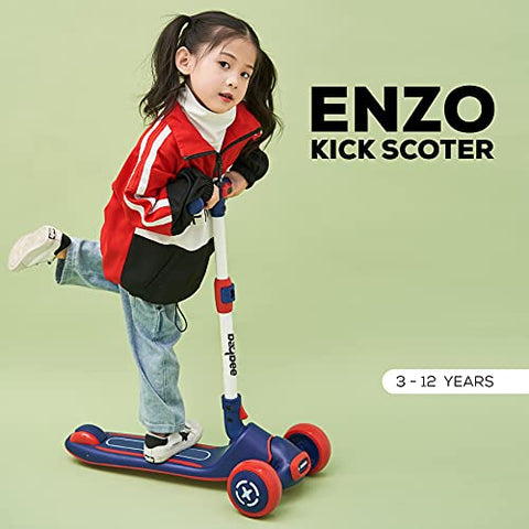 Image of Baybee Enzo Skate Scooter for Kids, 3 Wheel Kids Scooter, Smart Kick Scooter with Fold-able & Height Adjustable Handle, Runner Scooter with Wide LED PU Wheels & Handle for Kids