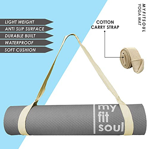 Image of MYFITSOUL 6MM YOGA MAT SOFT & THICK, Yoga Mat for WOMEN MEN with Carry Strap, Exercise Yoga Mat (Grey - Square Cut)