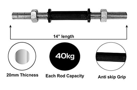 Image of Gym Insane Dumbbell Rod bar 14 Inches with 4 Iron Bolt Nuts Weight Lifting Strength Training & Exercise Fitness, Gym Equipment for Home Gym Workout