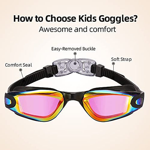 Image of aegend Kids Swim Goggles, Pack of 2 Swimming Goggles for Children Boys & Girls Age 3-9, Silicone Nose Bridge, Clear Vision, Easy-Adjustable Strap, UV Protection, Anti-Fog, No Leaking, Aqua & Fuchsia