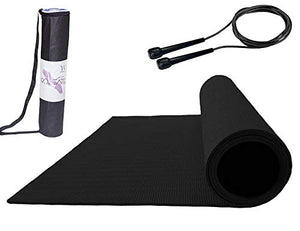 Roseate Yoga Mat 4MM Large with Free Skipping Rope & Carrying Bag High Density Anti-Skid for Men & Women Fitness Flooring Workout Sweat Proof for Gym/Home/Outdoor Workout (Black)