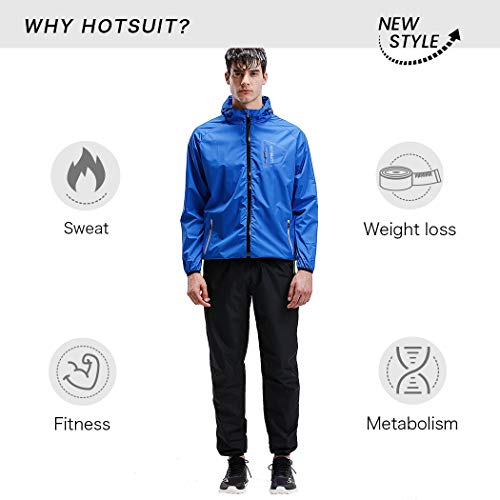 HOTSUIT Sauna Suit Men Anti Rip Boxing Sweat Suits Exercise Workout Jacket, Blue, S