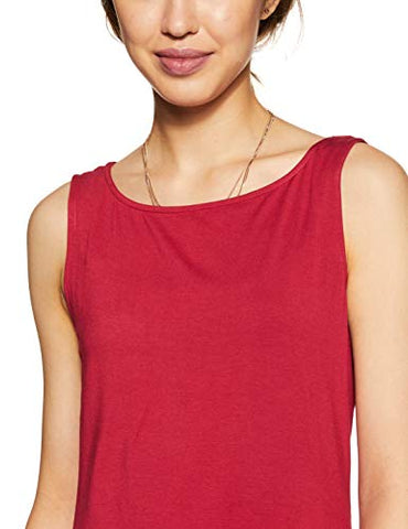 Image of Amazon Brand - Symbol Women's Solid Regular Fit Sleeveless T-Shirt (SYMSS19TS008_Deep Red_Small)