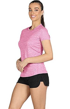 icyzone Workout Running Tshirts for Women - Fitness Athletic Yoga Tops Exercise Gym Shirts (Pack of 3) (M, Charcoal/Red Bud/Pink)