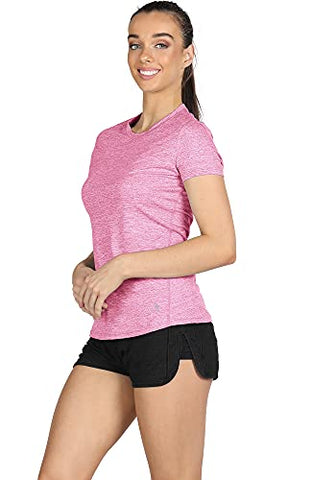 Image of icyzone Workout Running Tshirts for Women - Fitness Athletic Yoga Tops Exercise Gym Shirts (Pack of 3) (M, Charcoal/Red Bud/Pink)