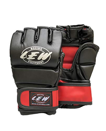 LEW Red/Black Fight/MMA/Muay Thai Thumb Protection Grappling Gloves (Black/Red, Small/Medium)