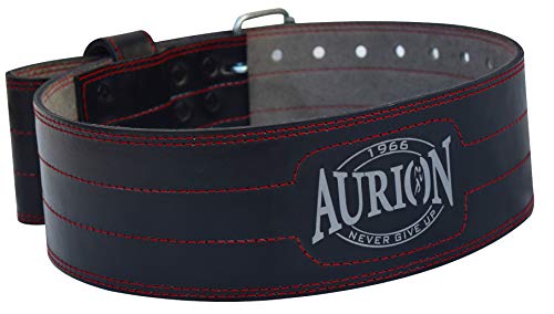 Aurion Genuine Leather Pro Weight Lifting Belt for Men and Women Durable Comfortable & Adjustable with Buckle | Stabilizing Lower Back Support for Weightlifting (Black, Small)