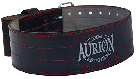 Image of Aurion Genuine Leather Pro Weight Lifting Belt for Men and Women Durable Comfortable & Adjustable with Buckle | Stabilizing Lower Back Support for Weightlifting (Black, Small)
