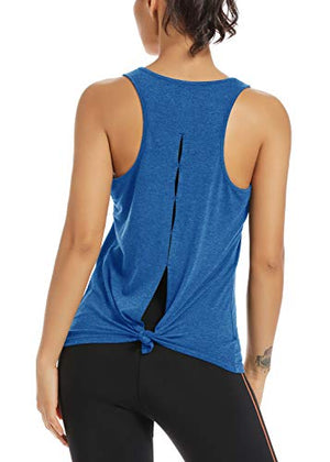 Muzniuer Open Back Yoga Tops Shirts for Women Workout Activewear Exercise Yoga Tank Tops Backless Sports Tank SkyBlue M