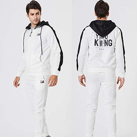 Image of Men's Athletic Tracksuit Set Full Zip Casual Sports Jogging Gym Sweat Suits, White-S