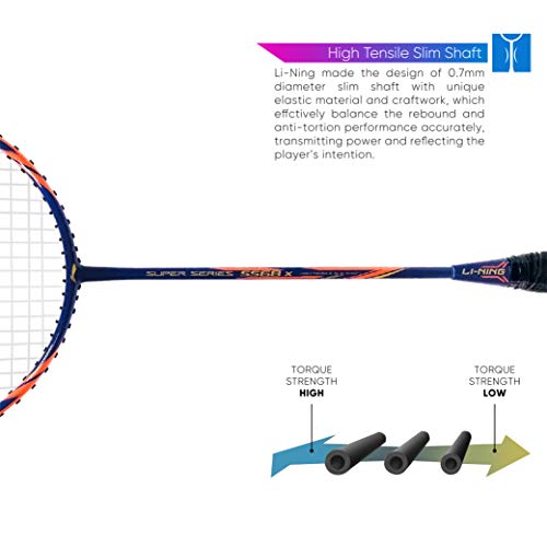 Li-Ning SS-68-X Strung Carbon-Graphite Badminton Racquet (Navy/Orange, S1, 85-87 grams, 28-30 lbs)
