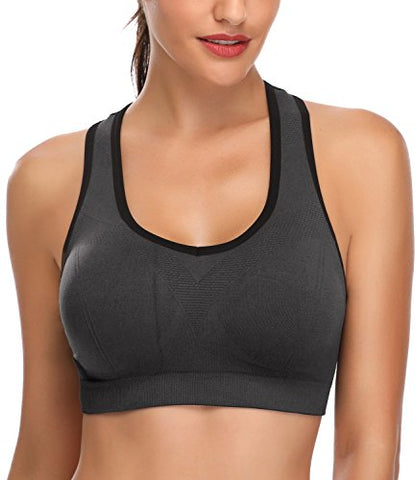 Image of BHRIWRPY Women's Synthetic Padded Strappy Sports Activewear Wire Free Bra for Yoga Running Fitness (Black Grey and White, Small)