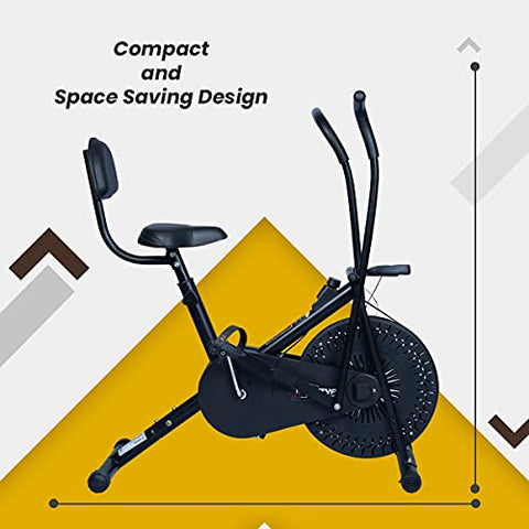 Image of INALSA Air Bike Exercise Cycle Indoor Bike | Cardio Home Workout | Multi Position Handle Grip | Height Adjustable Seat | Cushioned Back Rest | Digital Display | (Black) (FFAB-01R) FITTYFY Range
