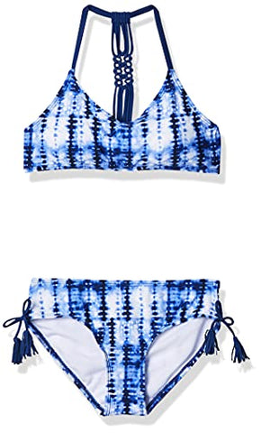 Image of Kanu Surf Girls' Big V-Neck Bikini Beach Sport 2-Piece Swimsuit, Willow Navy Tie-dye, 12