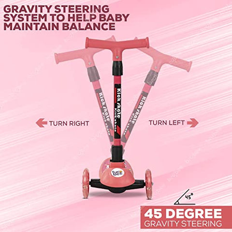 Image of Funbee Phoenix Skate Scooter for Kids, 3 Wheel Kids Scooter with Foldable & Three Height Adjustable Handle, 3 Flashing LED PU Wheels | Kick Skating Scooter for Kids 3 to 6 Years Boys Girls (Dark Pink)