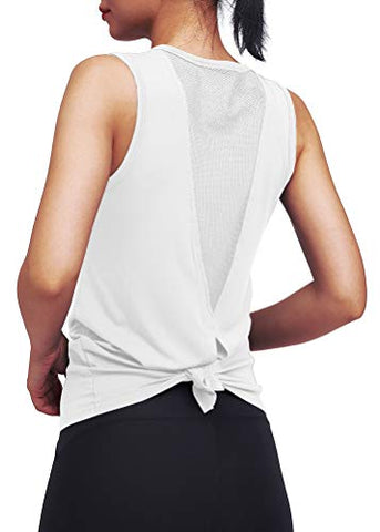 Image of Mippo Workout Tops for Women Yoga Tops Mesh Running Tie Back Tank Tops Workout Tank Shirts Muscle Tanks Sport Clothes Active Athletic Wear for Women White S