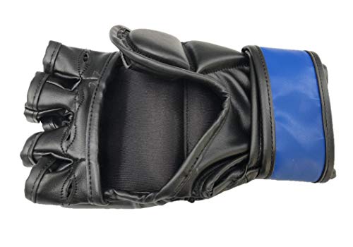 LEW Black/Blue Fight/MMA/Muay Thai Thumb Protection Grappling Gloves (Black/Blue, Small/Medium)