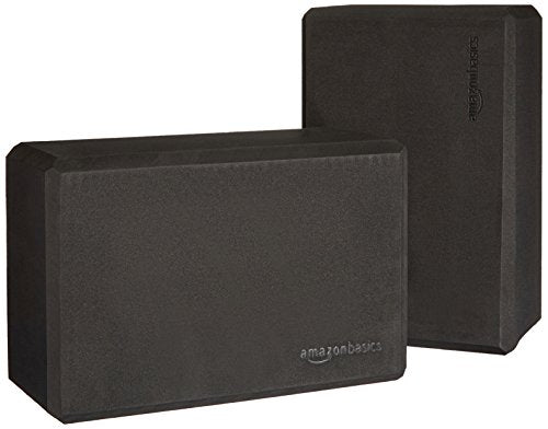 AmazonBasics Foam Yoga Blocks - 4 x 9 x 6 Inches, Set of 2, Black and AmazonBasics 6 mm Thick TPE Yoga Mat, Black