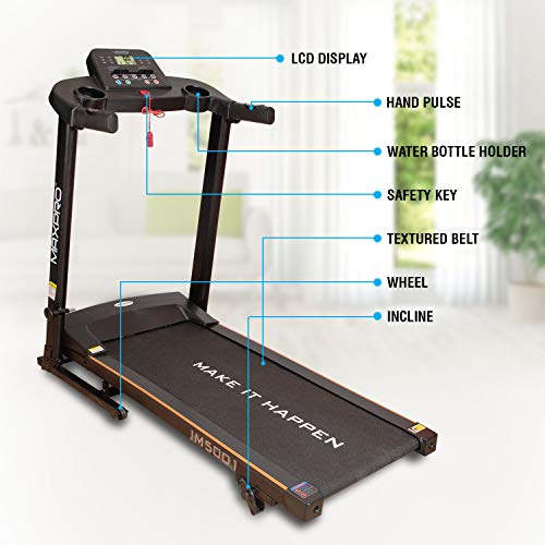 MAXPRO IM5001 3HP Peak Motorized Folding Treadmill with 3 Level Manual Incline, Max. Speed 14km/hr, Perfect for Home Use (Free Installation Assistance)