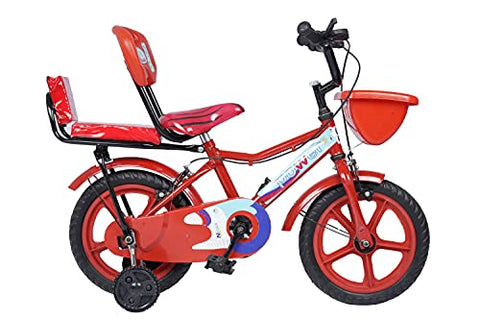 Norman Jr TTT Double Seat Designed in Scandinavia EU Kids Bike Bicycle for Toddlers and Kids 14 Inch Fully Adjustable with Back Seat & Support for Boys and Girls Cycle for 2 to 5 Years - Gem Red