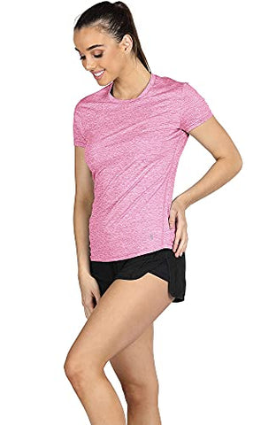 Image of icyzone Workout Running Tshirts for Women - Fitness Athletic Yoga Tops Exercise Gym Shirts (Pack of 3) (M, Charcoal/Red Bud/Pink)