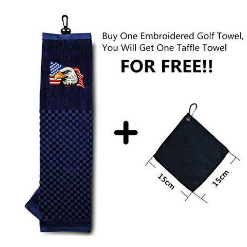 Image of FINGER TEN Golf Towels for Golf Bags with Clip for Men US Eagle Pattern Value Pack with 1 Free Small Golf Ball Towel (US Eagle)