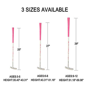 Acstar Two Way Junior Golf Putter Kids Putter Both Left and Right Handed Easily Use 3 Sizes for Ages 3-5 6-8 9-12(Silver Head+Pink Grip,25 inch,Age 3-5)