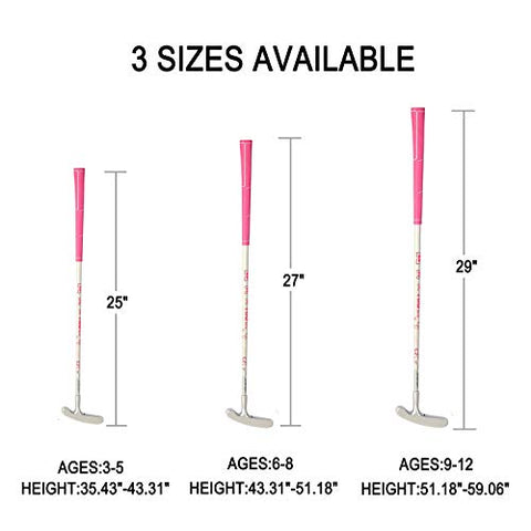 Image of Acstar Two Way Junior Golf Putter Kids Putter Both Left and Right Handed Easily Use 3 Sizes for Ages 3-5 6-8 9-12(Silver Head+Pink Grip,25 inch,Age 3-5)