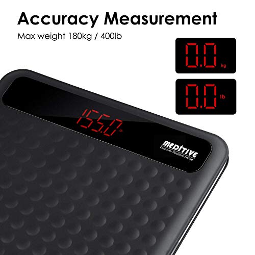 MEDITIVE Digital Human Weight Scale, Anti-Slip Fiber Body Weighing Machine 180 Kg (Black)