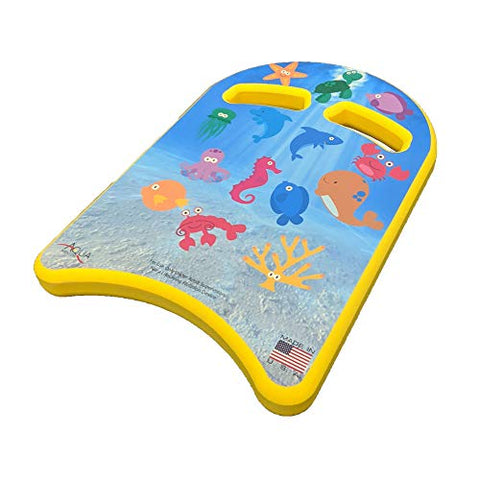 Image of Aquamentor Junior Learn-to-Swim Kickboard (Sea Creatures (Yellow), Junior (11"x16.5"x1.5"))