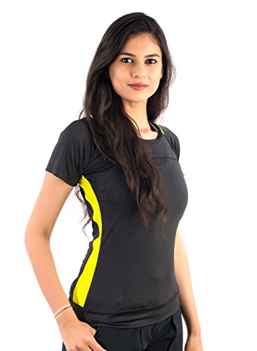 TRUEREVO Women's T-Shirt (161126MBLKCYLW_S_Black & Yellow_Small)
