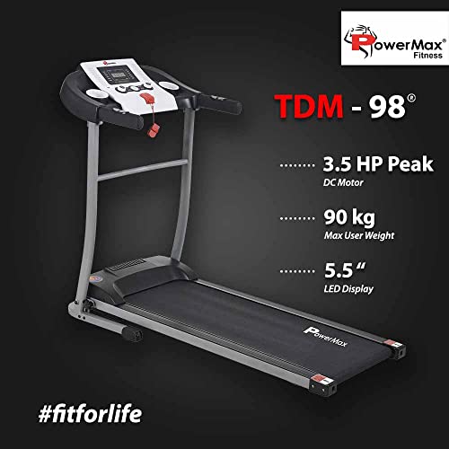 PowerMax Fitness TDM-98 (4.0HP Peak) Motorized Treadmill With USB Connection, Home Use & Heart Rate Sensors - Black
