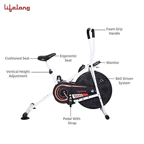 Image of Lifelong LLFCN36 Fit Lite Airbike Exercise Machine with Stationary Handle for Cardio Training, Weight Loss and Workout at Home (Free Installation Assistance)