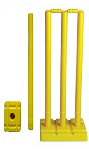 Image of arnav Plastic Cricket Full Size, Four Stumps, One Base of Three Stumps, One Base of Single Stump Bowler Side in Tatron Cover - Multicolour