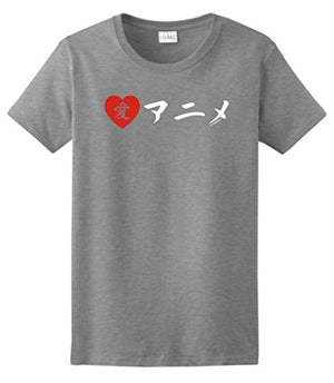 I Love Anime in Japanese Ladies T-Shirt Medium Sport Grey