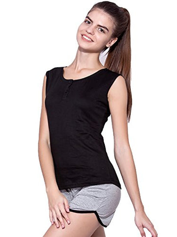 Image of Ap'pulse Women's Sleeveless Henley Tshirt Black