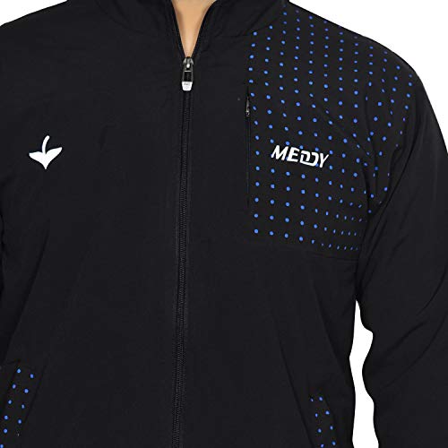 Meddy Sports Track Suit for Men in - Solid Black, Collar Jacket, Full Sleeves, with Chain, Full Length Pant (Small)