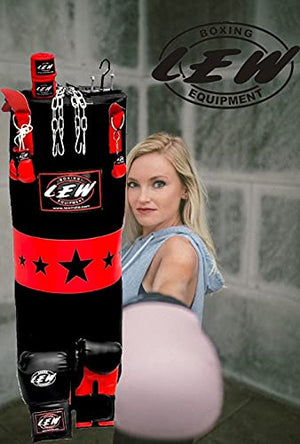 LEW Punching Bag Combo 9 Piece Boxing Set Filled with Heavy Bag Gloves Ceiling Hook Chains Hand Wraps Training Kickboxing Muay Thai MMA Boxing Punching Bag