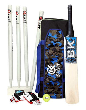 Klapp Practice Cricket Kit with 4 Wooden Wicket Set;Cricket Set (5, Popular Willow)