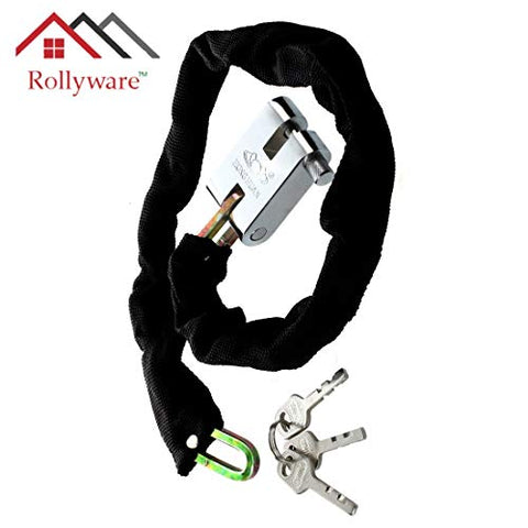 Image of ROLLYWARE India's Heavy Duty Chain Lock for Bike - Motorcycle - Cycle Lock with 3 Keys Anti-Theft Luggage Lock Device (Polished Finish, Black)