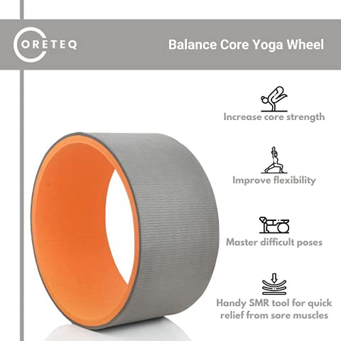 Image of Coreteq Balance Core Yoga Wheel EVA Foam Padded 13 x 6 inch Extra Wide (Grey-Orange)