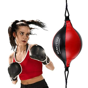 VAlinks Professional Double End Speed Bag PU Leather Punch Ball Striking Bag Kits for Boxing MMA Training Muay Thai Fitness or Fighting Sport (Red)