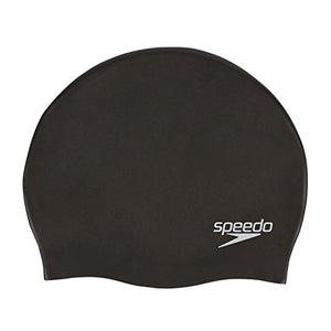 Speedo Plain Moulded Silicone Swimming Cap, Free Size (Black/Gold)