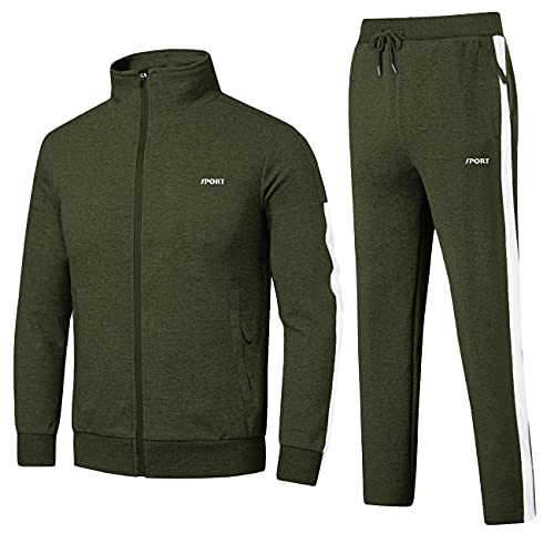 Cotrasen Men Jogging Suits Sets Athletic Sports Slim Fit Casual Full Zip Tracksuits, Green, Medium