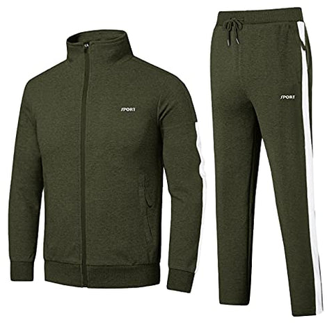 Image of Cotrasen Men Jogging Suits Sets Athletic Sports Slim Fit Casual Full Zip Tracksuits, Green, Medium