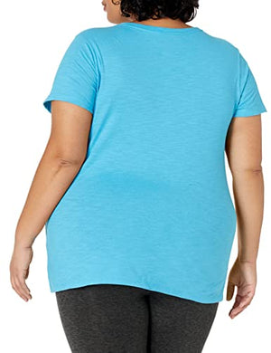 Just My Size Women's Short Sleeve Shirred V-Neck Tee, Process Blue, 4X