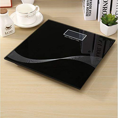 Image of VELLURA SALES® Personal Digital Bathroom Weighing Scale glass weight Machine for body weight measurement (8mm White Round Weighing machine) (180 KG, BLACK GLASS)