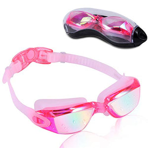 Rapidor Swim Goggle for Men Women Teens, Anti-Fog UV-Protection Leak-Proof, RP905 Series Multiple Choices (Pink- Mirrored Lenses)