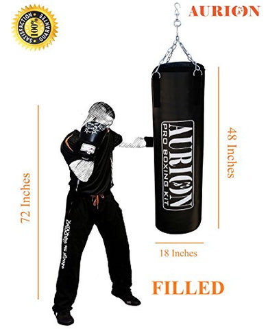 Image of Aurion Synthetic Leather Punching Bag- Unfilled with Free Chain Heavy Bag Unfilled+Boxing Glove(Black)